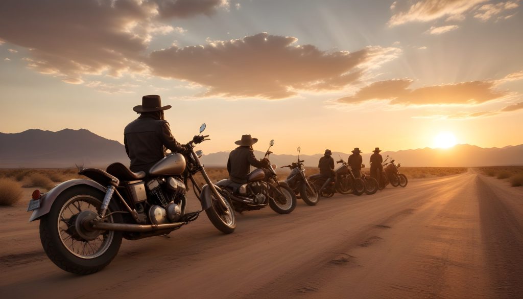 Riders in sunset